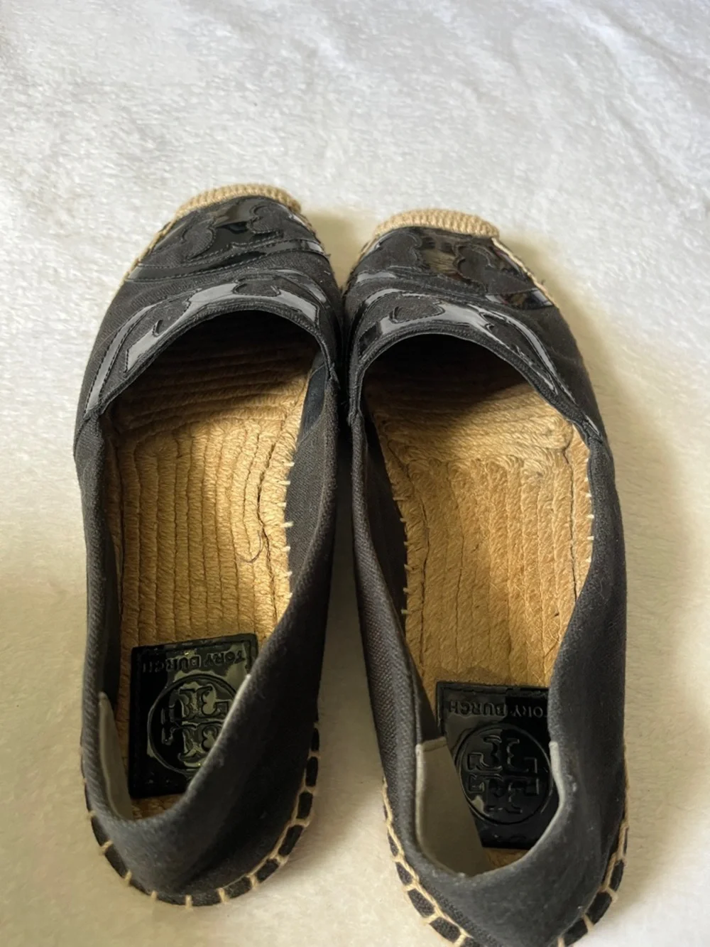 Tory Burch Black Patent Logo Espadrille Flats